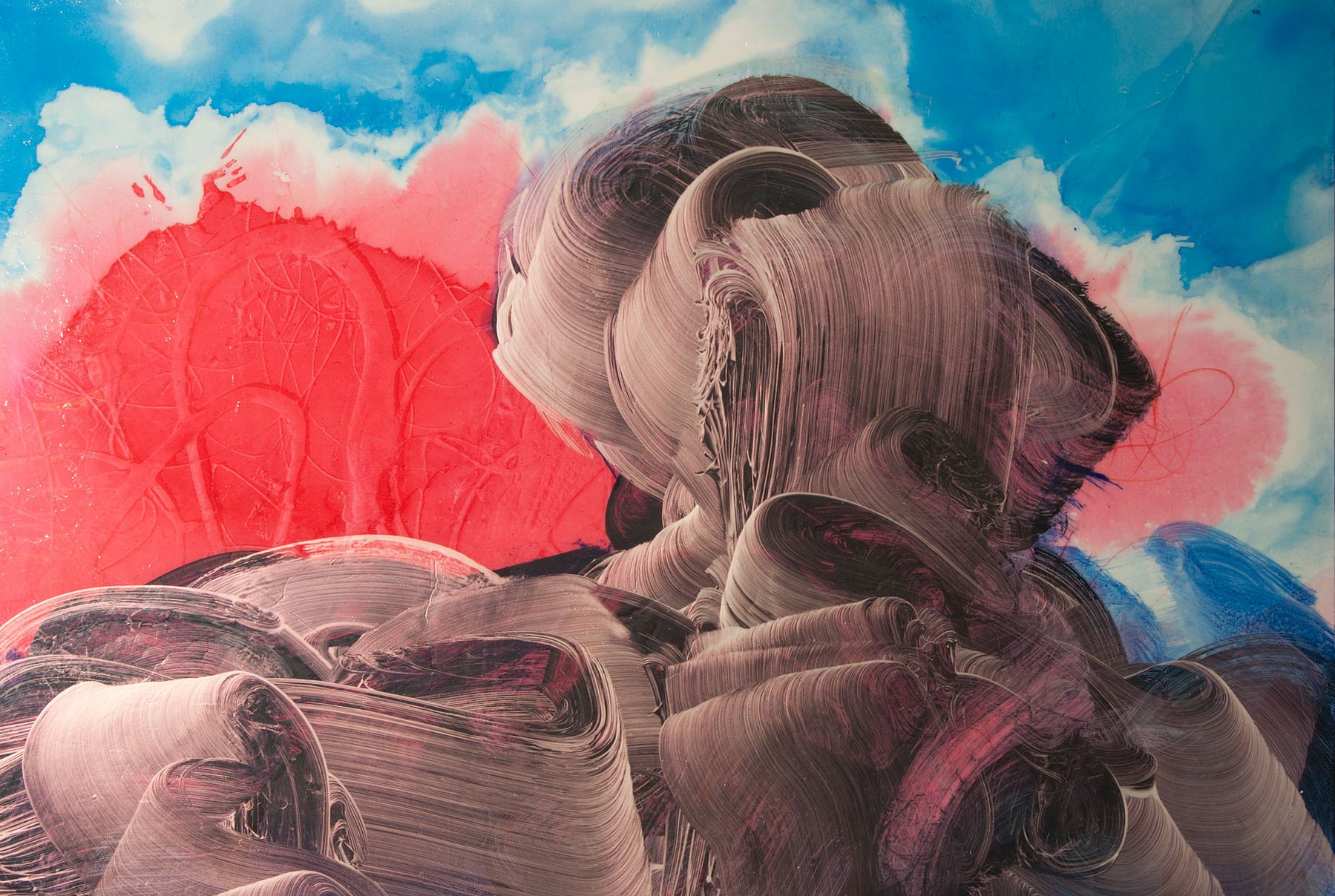 Mira! Look up., detail, 2012, 40” x 60”, watercolor, acrylic and ink on canvas