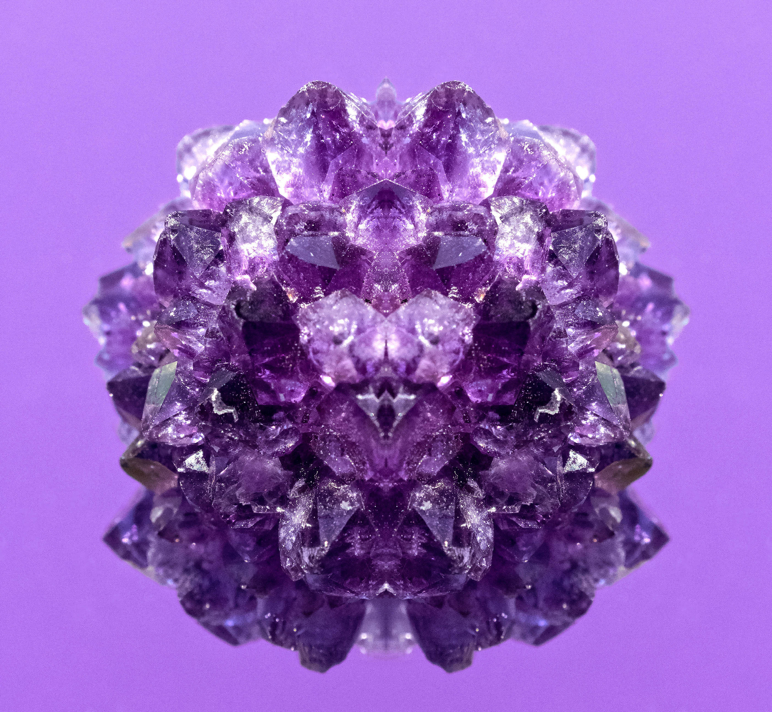 Suspended Amethyst, Digital art, 2017, 40" x 40" Fuji Crystal DP II Photo Print under ¼" (8 mm) thick Acrylic Glass with aluminum Dibond backing