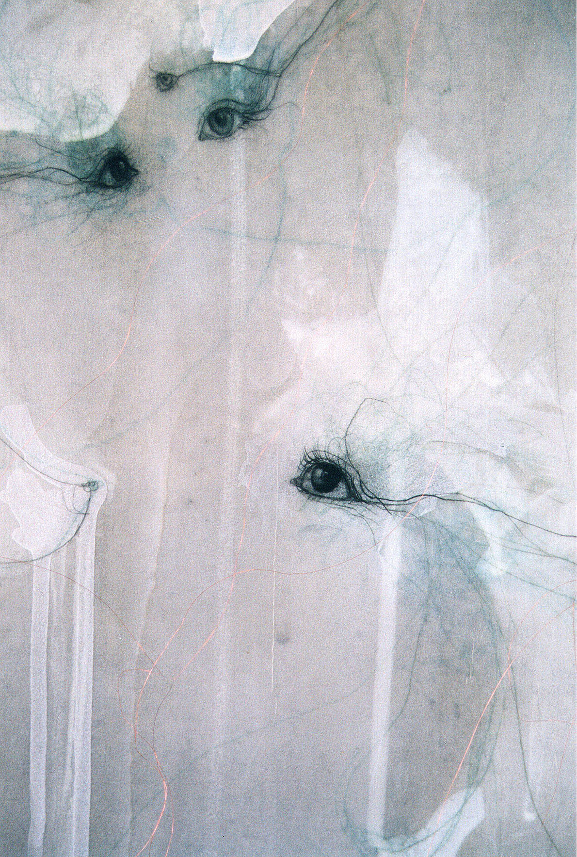 Galerna, detail, 2000, 49.5" x 48" acrylic, graphite, copper wire, copper pencil on canvas