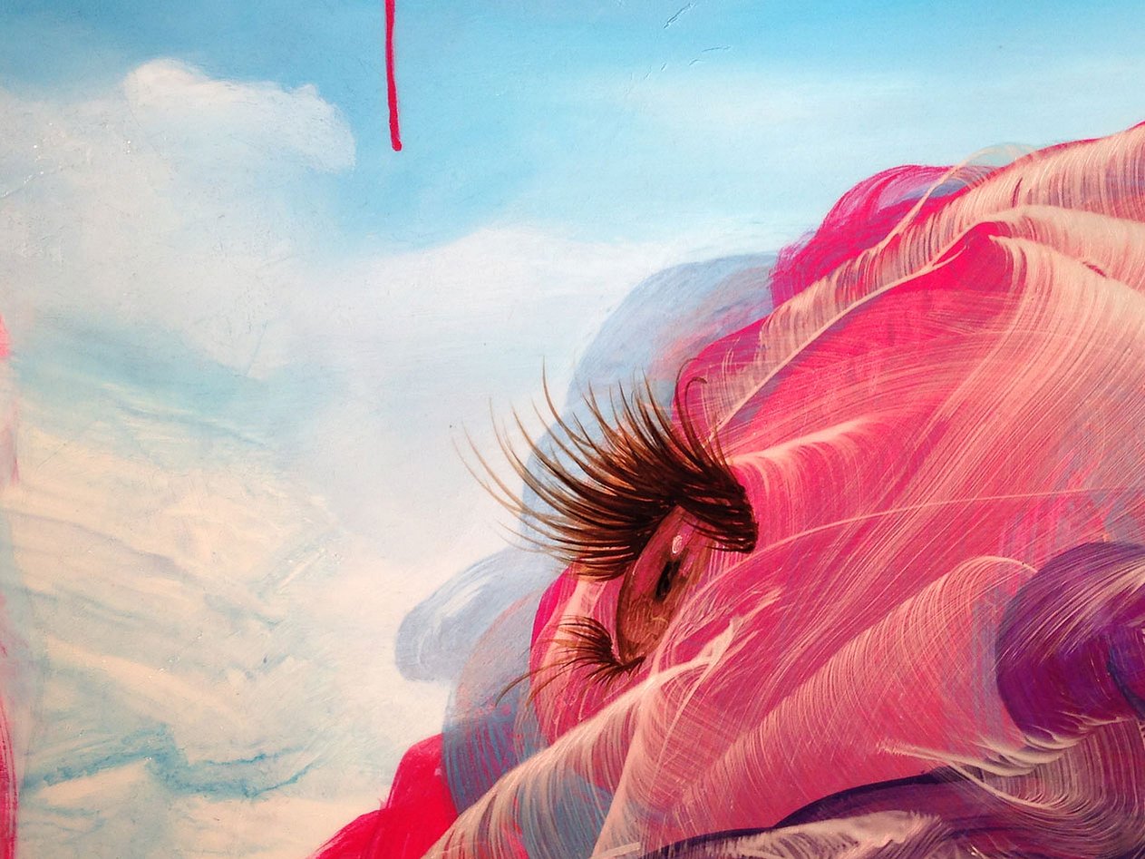 Living with (only) one eye opened, detail, 2012, 60 in x 73in, acrylic, watercolor, ink on yupo paper