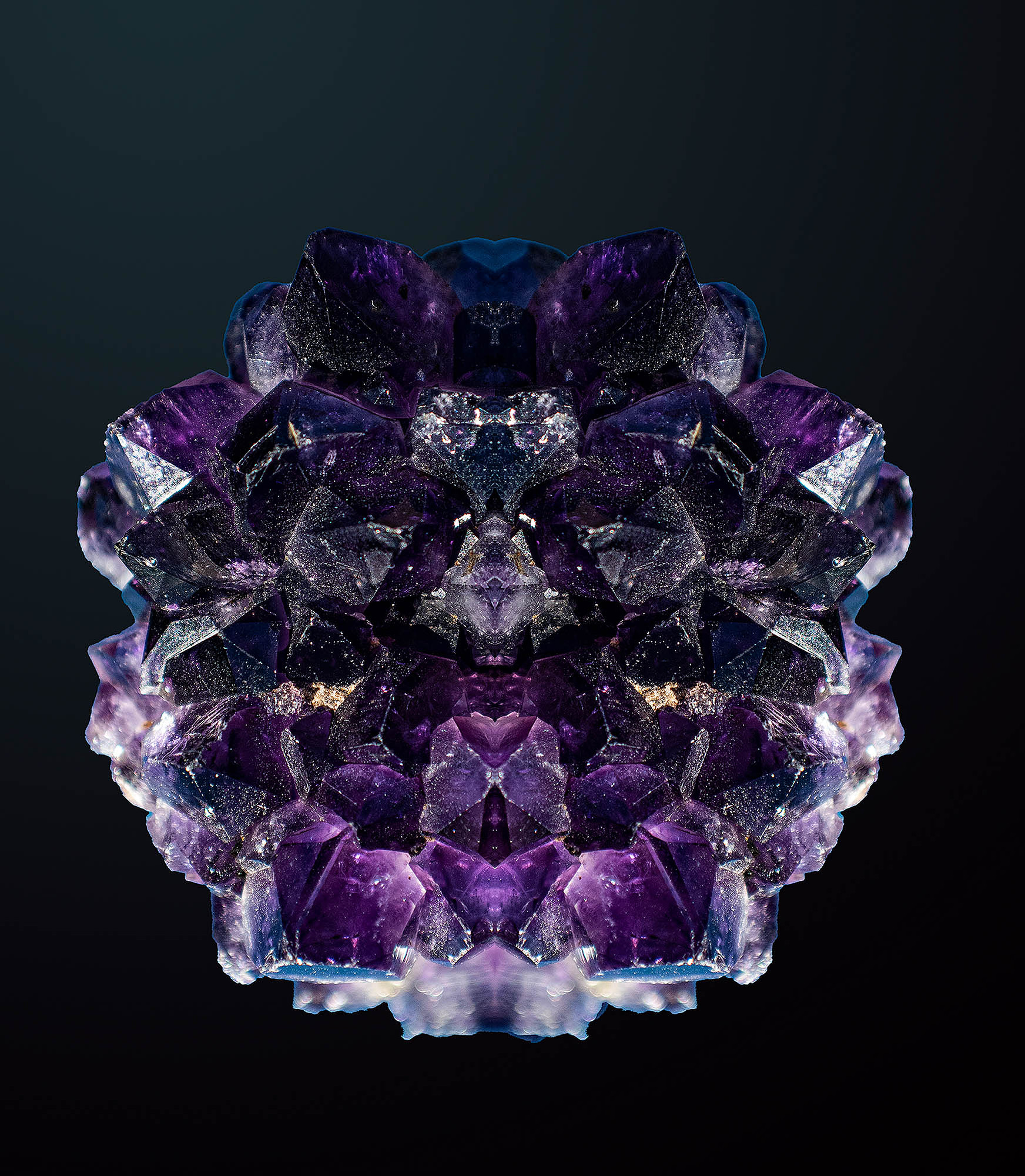 Amethyst Lion, and you didn’t see it coming, 42"x 34" 2019 Digital art, Fuji Crystal DP II Photo Print under ¼" (8 mm) thick Acrylic Glass with aluminum Dibond backing