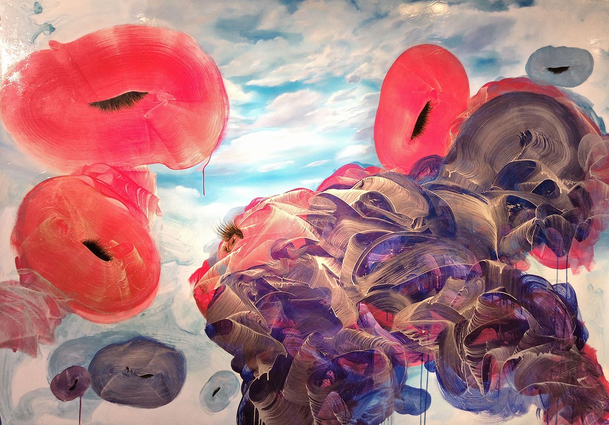 Living with (only) one eye opened, 2012, 60 in x 73in, acrylic, watercolor, ink on yupo paper