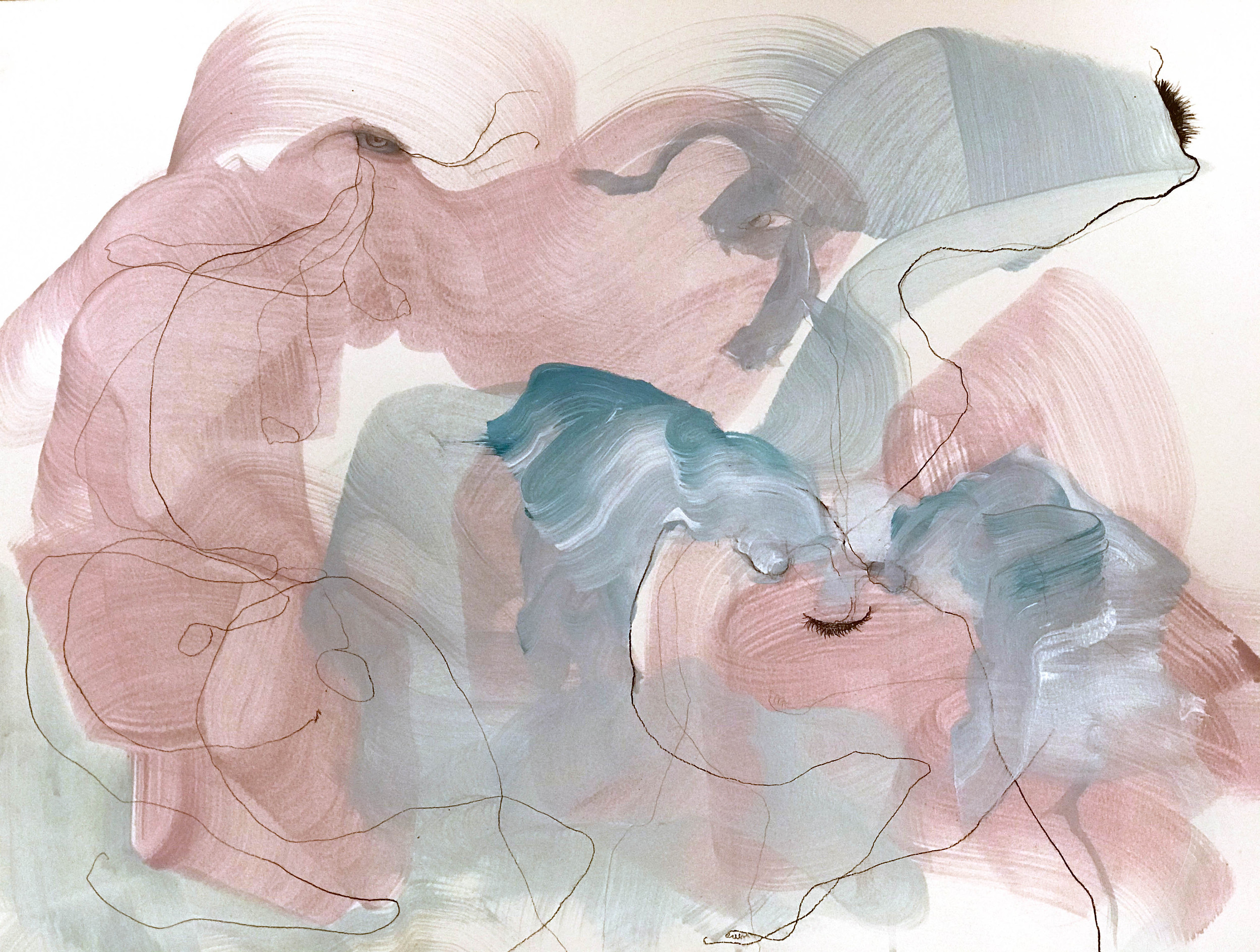 Untitled , 2019, 18"x24", watercolor, acrylic, ink, charcoal, pencil on watercolor paper
