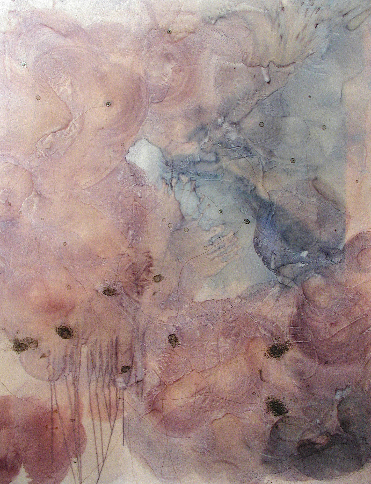 Ribera, 84" x 72", 2002, watercolor, acrylic, ink, crayon, pencil on canvas